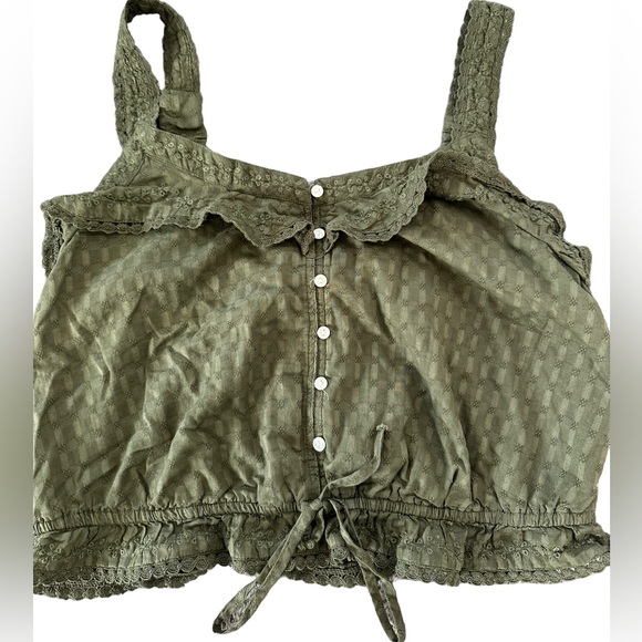 American Eagle Army Green Button Down Tank Blouse - Picture 2 of 5